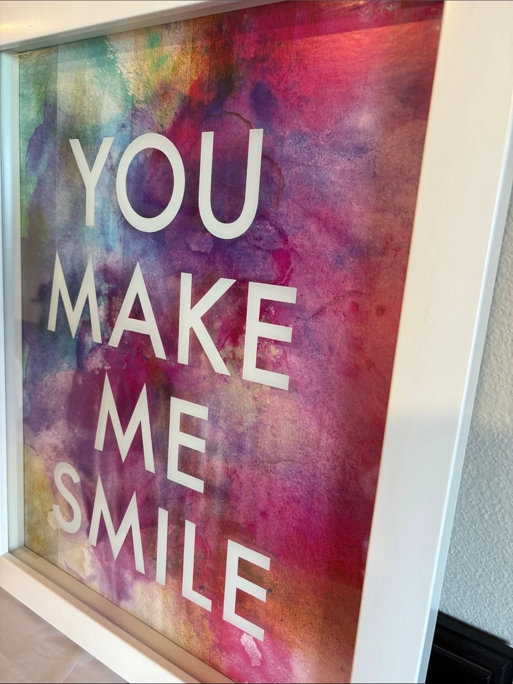 Z Gallerie 'YOU MAKE ME SMILE' Wall Art - White Frame Watercolor Background NWT